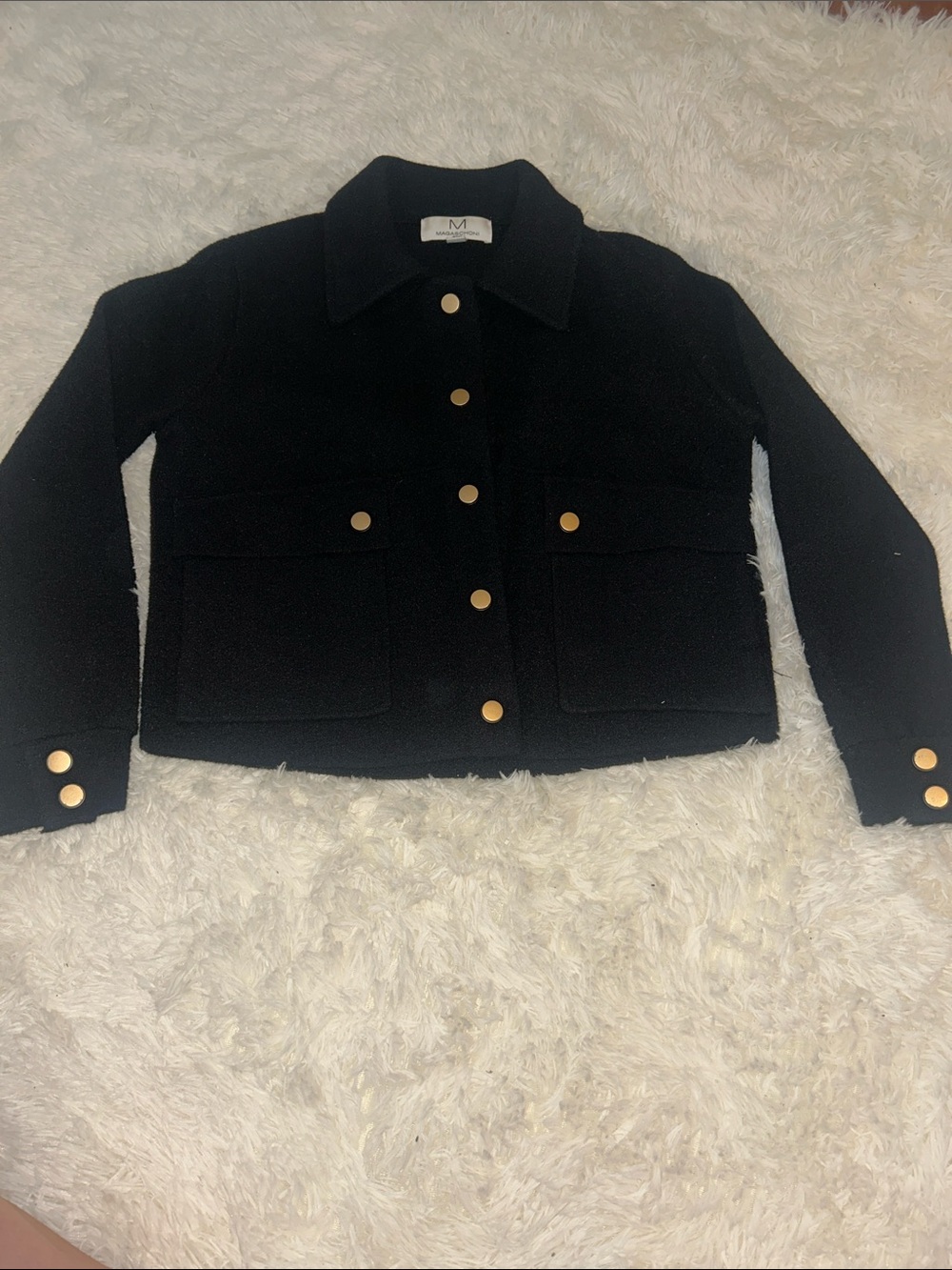 Magaschoni Black Cropped Jacket with Gold Buttons